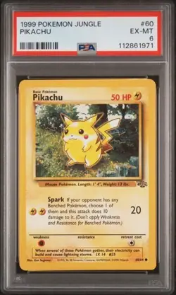 1999 Pokemon Pikachu Yellow Cheeks #58 Game PSA 6 - Image 1