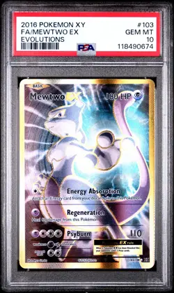 2016 POKEMON XY EVOLUTIONS FULL ART MEWTWO EX 103/108 PSA 10 GEM MINT - Image 1