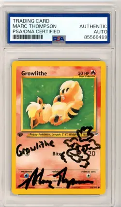 PSA Signed Marc Thompson Pokemon TCG Growlithe 68/105 Neo Destiny Regular - Image 1