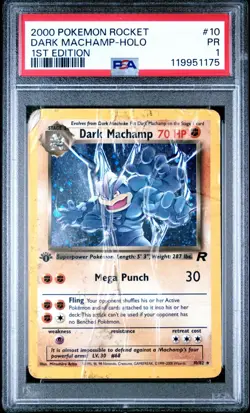 PSA 1 2000 Team Rocket 1st Edition Dark Machamp 10/82 Holo Foil Pokemon - Image 1