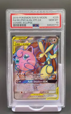 PSA 10 Mega Lopunny & Jigglypuff GX FA 225/236 Pokemon Sun & Moon Cosmic Eclipse - Image 1