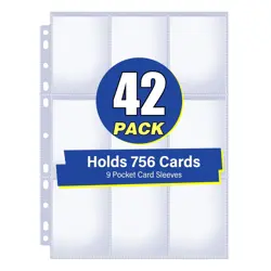 42 Pack 9 Pocket Double Side Card Sleeves Binder Sheets, Holds 756 Cards, Tra... - Image 1