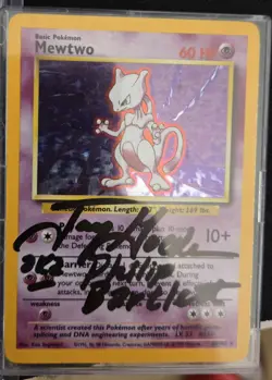 Pokemon TCG Mewtwo Holo Card 10/102 Vintage 1995 Signed By Actor & Original Film - Image 1