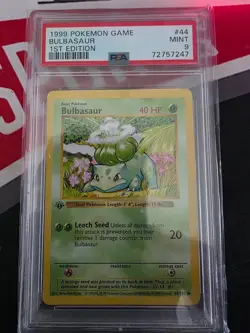 1999 Pokemon Base Set 1st Edition BULBASAUR #44/102 Shadowless Rare PSA 9 - Image 1