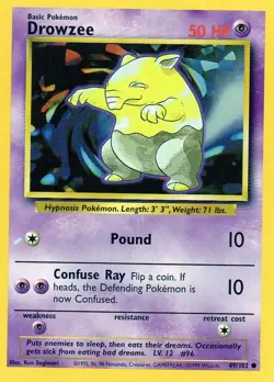 Pokemon Drowzee Card Shadow-less 49/102 Base Set - Image 1