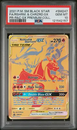 2021 POKEMON SM BLACK STAR PROMO #SM247 FULL ART/RESHIRAM & CHARIZARD GX PSA 10 - Image 1