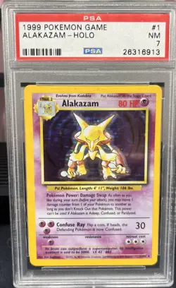VINTAGE Pokemon TCG 1999 Pokemon Base Set Alakazam Holo #1 PSA 7 NM - Image 1