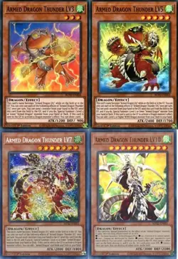 Yugioh Armed Dragon Thunder LV3 LV5 LV7 LV10 x 3 - 1st Edition NM - Free Holo - Image 1