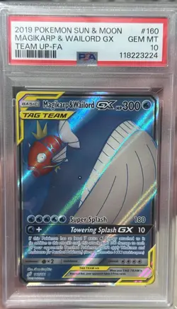 Pokemon Sun & Moon Magikarp & Wailord GX 160/181 Full Art Rare Holo Foil PSA 10 - Image 1