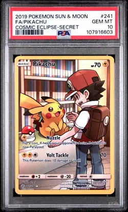 2019 POKEMON SUN & MOON COSMIC ECLIPSE SECRET #241 FULL ART PIKACHU PSA 10 - Image 1