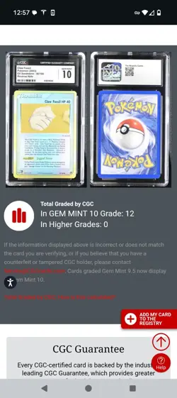TOP POP 12) CGC 10 GEM MINT Pokemon EX Sandstorm Claw Fossil Reverse Holo 90/100 - Image 5