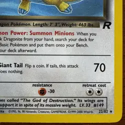 1995 Pokemon TCG Dark Dragonite Card 22/82 Team Rocket Edition Mint Condition - Image 3