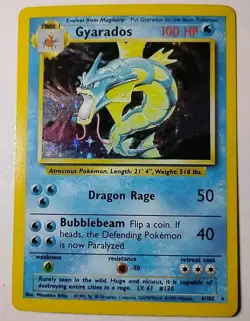Gyarados 6/102 Holo Rare Base Set WOTC Pokemon Card LP-MP TCG Vintage 1999. - Image 1
