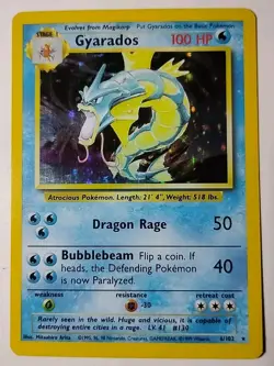 Gyarados 6/102 Holo Rare Base Set WOTC Pokemon Card LP-MP TCG Vintage 1999 - Image 1
