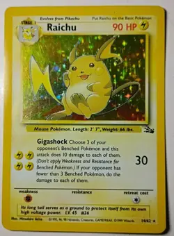 Raichu Pokemon Fossil Unlimited 14/62 Rare Holofoil MP- HP Vintage 1999 WOTC - Image 1