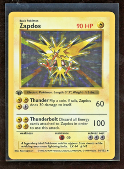 1999 Pokemon Game Base Set 1ST EDITION Zapdos 16/102 Holo Foil Shadowless WOTC - Image 1
