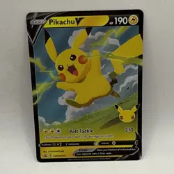 Pokemon (Pikachu V) Celebrations Black Star Promo SWSH143 Collectible MP Card - Image 1