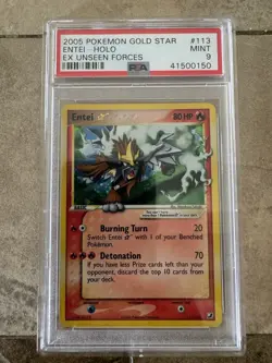 Pokemon Entei Gold Star EX Unseen Forces Holo Rare #113 PSA 9 Mint - Image 1