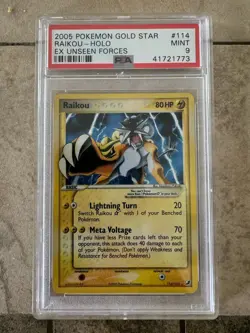 Pokemon Raikou Gold Star EX Unseen Forces Holo Rare #114 PSA 9 Mint - Image 1