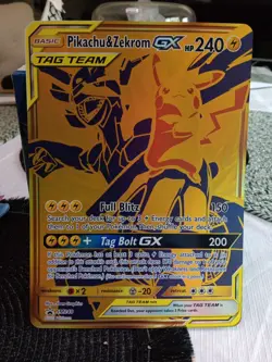 Pokemon TCG Pikachu & Zekrom GX Tag Team, Gold Card Black Star Promo Sm248-Jumbo - Image 1