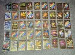 Lot Of 45 Gold Foil Pokemon Cards GX VMax Tag Cosplay EX DX - Image 1