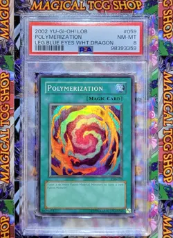 Yugioh Polymerization LOB-059 Super Rare Original Print PSA 8 NM Mint - Image 1