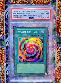 Yugioh Polymerization LOB-059 Super Rare Original Print PSA 8 NM Mint - Image 1