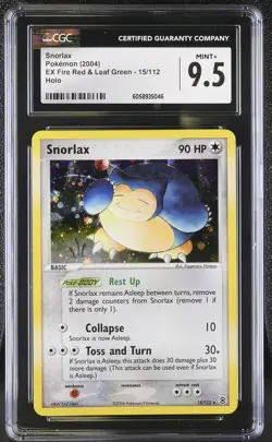 CGC 9.5 MINT+ Snorlax 2004 EX Fire Red & Leaf Green 15/112 Holo Pokemon Card psa - Image 1
