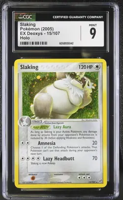 CGC 9 MINT Slaking 2005 EX Deoxys 15/107 Holo SWIRL Pokemon Card psa - Image 1