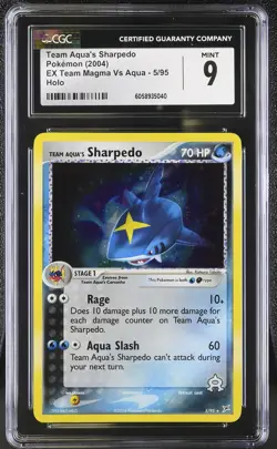 CGC 9 MINT Team Aqua's Sharpedo EX Team Magma Vs Aqua 5/95 Holo Pokemon Card psa - Image 1