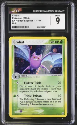 CGC 9 MINT Crobat 2004 EX Hidden Legends 3/101 Holo SWIRL Pokemon Card psa - Image 1
