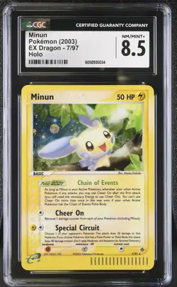 CGC 8.5 Minun 2003 EX Dragon 7/97 Holo Pokemon Card psa - Image 1