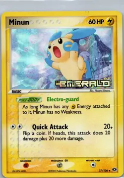 Pokemon Card - Minun - EX Emerald 37/106 Reverse HOLO Stamped LP/DMG - Image 1