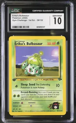 CGC 10 Erika's Bulbasaur Gym Challenge 1st Edition 39/132 Pokemon Card psa - Image 1