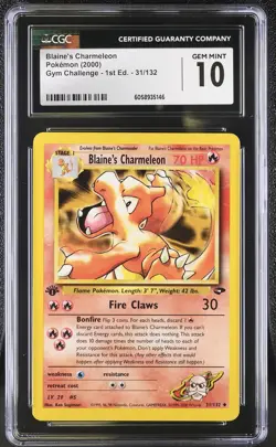 CGC 10 Blaine's Charmeleon Gym Challenge 1st Edition 31/132 Pokemon Card - Image 1