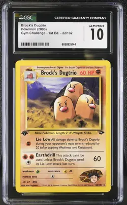 CGC 10 Brock's Dugtrio Gym Challenge 1st Edition 22/132 Pokemon Card psa - Image 1