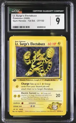 CGC 9 MINT Lt. Surge's Electabuzz Gym Heroes 1st Edition 27/132 Pokemon Card psa - Image 1