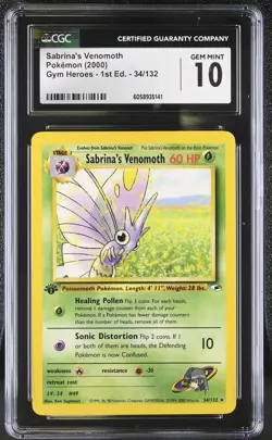 CGC 10 Sabrina's Venomoth Gym Heroes 1st Edition 34/132 Pokemon Card psa - Image 1