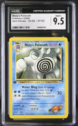 CGC 9.5 MINT+ Misty's Poliwrath Gym Heroes 1st Edition 31/132 Pokemon Card psa - Image 1