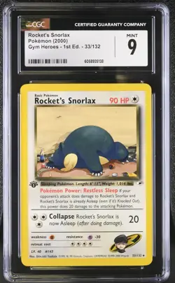 CGC 9 MINT Rocket's Snorlax Gym Heroes 1st Edition 33/132 Pokemon Card psa - Image 1