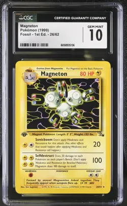 CGC 10 GEM MINT Magneton 1999 Fossil 1st Edition 26/62 Pokemon Card psa - Image 1