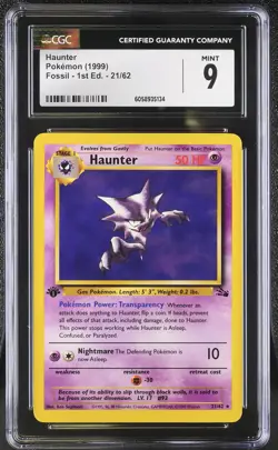CGC 9 MINT Haunter 1999 Fossil 1st Edition 21/62 Pokemon Card psa - Image 1