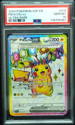 Pikachu EX 219/191 PSA 10 Surging Sparks Pokemon Card, New Cert! - Image 1