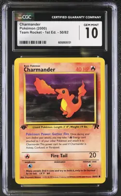 CGC 10 GEM MINT Charmander Team Rocket 1st Edition 50/82 Pokemon Card psa - Image 1