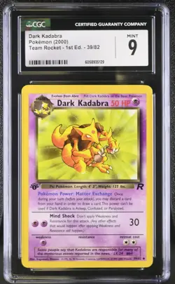 CGC 9 MINT Dark Kadabra Team Rocket 1st Edition 39/82 Pokemon Card psa - Image 1