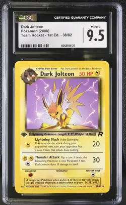 CGC 9.5 MINT+ Dark Jolteon Team Rocket 1st Edition 38/82 Pokemon Card psa - Image 1