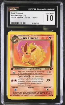 CGC 10 GEM MINT Dark Flareon Team Rocket 1st Edition 35/82 Pokemon Card psa - Image 1