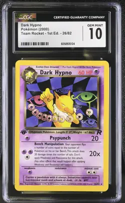 CGC 10 GEM MINT Dark Hypno Team Rocket 1st Edition 26/82 Pokemon Card psa - Image 1