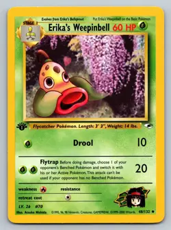 Erika’s Weepinbell 48/132 1st Edition Gym Heroes WOTC Pokemon Card MP - Image 1