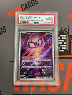 Pecharunt Stamped Promo #129 Shrouded Fable Pokemon Center ETB PSA 10 Gem Mint - Image 1